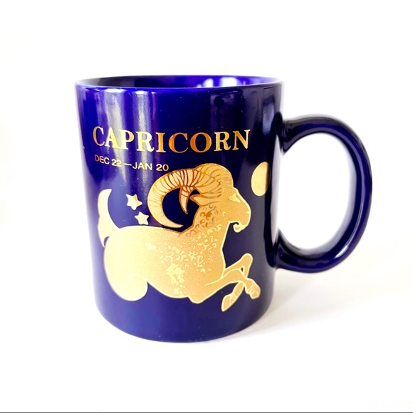 Vintage cobalt blue and gold Capricorn mug